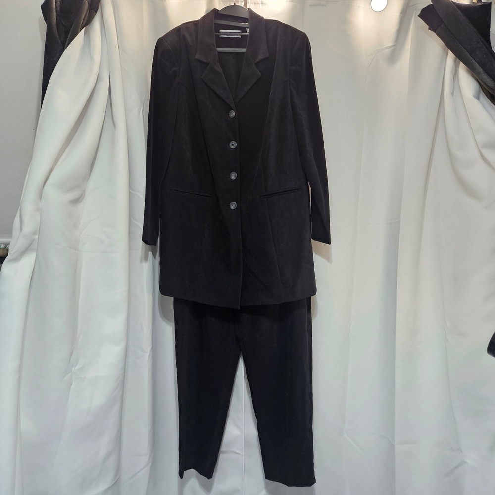 Vtg Amanda Smith II Womens 16W Black Faux Suede Pant Suit 2pc Blazer Set Lagen - Picture 6 of 14